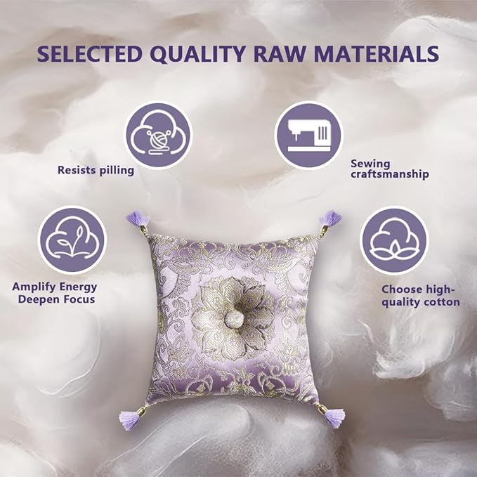 Singing Bowl Cushion for Tibetan Singing Bowls, Handmade Silk Brocade Square Cushion Pillow for Sound Healing and Crystal Sound Bowls Accessories(Lavender,5 Inch)