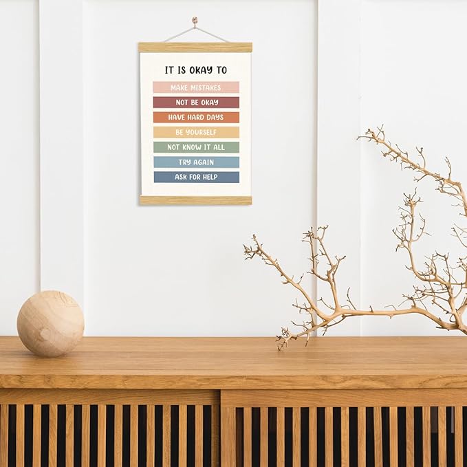 YGSDZY It's Okay To Not Be Okay Poster, Wood Poster Hanger, Boho Classroom Decor, Classroom Posters Quotes, Mental Health Posters, Educational Wall Art, Playroom Wall Art Decor