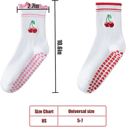 3 Pairs Pilates Socks,Socks Woman,Love Heart Anti Slip Particles,Mid Calf Yoga Socks for Pilates,Ballet,and Yoga