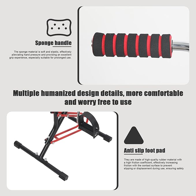 Rehabilitation Exercise Bike for AMS & Legs - Compact Home Physiotherapy Machine with Resistance Tension, 60kg Capacity - Upper/Lower Limb Recovery Trainer for Elderly Red Black