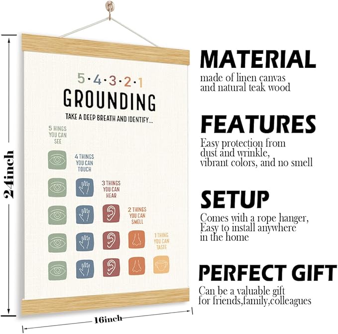 YGSDZY Grounding Technique Exercise Poster 54321, Wood Poster Hanger, Therapy Office Decor, School Psychology, Classroom Decor, Mental Health Posters, Therapy Wall Art Decoration