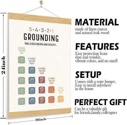 YGSDZY Grounding Technique Exercise Poster 54321, Wood Poster Hanger, Therapy Office Decor, School Psychology, Classroom Decor, Mental Health Posters, Therapy Wall Art Decoration
