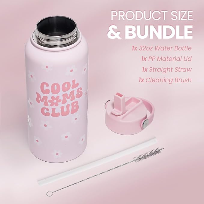 SANDJEST Mom Water Bottle, Cool Moms Club Bottles 32oz Stainless Steel Insulated with Lid, Mom Gifts from Daughter Son, Gifts for Mother's Day Christmas Birthday