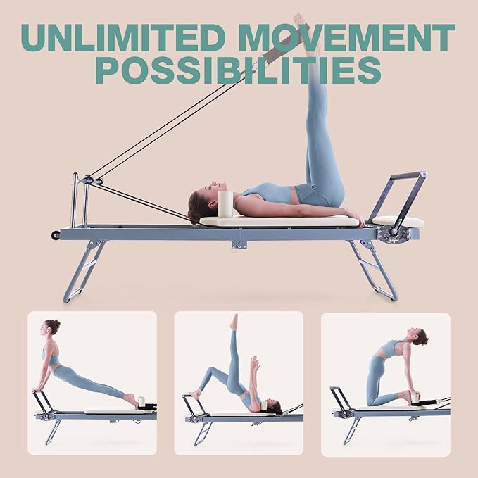 ARKANTOS Pilates Reformer Machine Foldable, Reformer Pilates Equipment for Gym Workout and Home Use, Suitable for Intermediate and Beginners Users