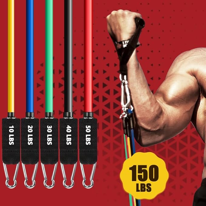 Resistance Bands Set, Exercise Bands, Workout Bands with Handles for Men and Women, Ankle Straps, Door Anchor and Carry Bag - Home and Gym Strength Training