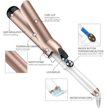 Hoson 2 Inch Curling Iron Large Barrel, Long Barrel Curling Wand Dual Voltage, Ceramic Tourmaline Coating with LCD Display, Glove Include