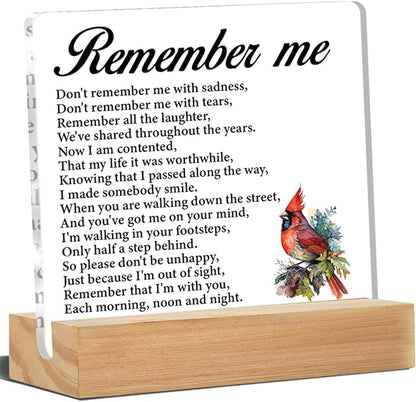 Remembrance Gifts Memorial Gifts for Loss of Loved One, Remember Me Sympathy Acrylic Desk Plaque Sign 4 x 4 Inches