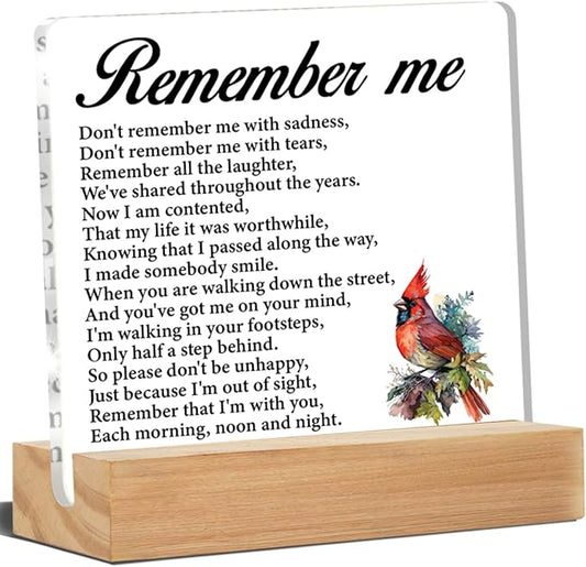 Remembrance Gifts Memorial Gifts for Loss of Loved One, Remember Me Sympathy Acrylic Desk Plaque Sign 4 x 4 Inches