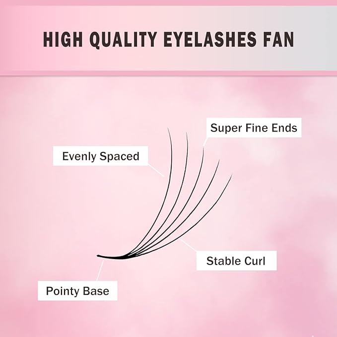 Promade Eyelash Fans Mix Length 1000 Fans Volume Lash Extensions 8D-16D, C/D Curl, 9-16mm Length, 0.05-0.07 Short Stem PBT Synthetic Vegan False Eyelash
