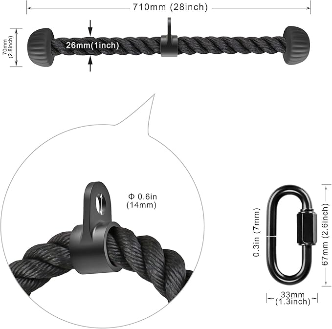 SELEWARE Triceps Rope with Non-Slip Soft Rubber Ends Home Gym Cable Attachment Workout Accessories 28 & 36 inches Long LAT Pulldown Attachment Black and Orange