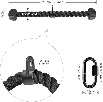 SELEWARE Triceps Rope with Non-Slip Soft Rubber Ends Home Gym Cable Attachment Workout Accessories 28 & 36 inches Long LAT Pulldown Attachment Black and Orange