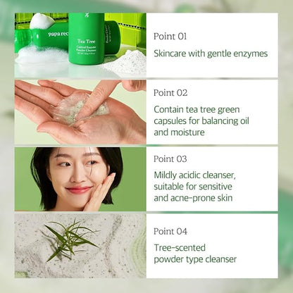 Papa Recipe Tea Tree Control Enzyme Powder Cleanser - Soft Exfoliating Facial Wash for Sensitive Skin (50g, 1.72oz) - Korean Skincare for Soothing, Balancing skin's moisture and oil level