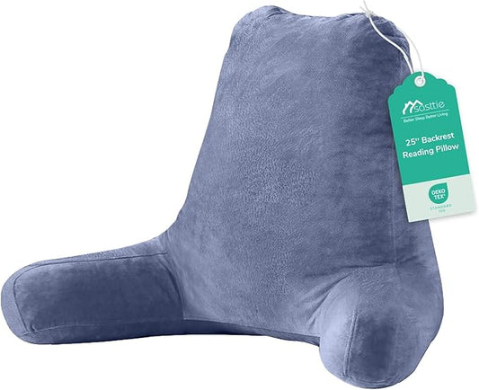 Sasttie 25-inch Reading Pillows for Sitting in Bed Adult, Jumbo Velvet Back Pillow Bed Sitting Up, XL High Back-Rest Support Cushion for Sit Up on Couch & Floor, Oeko-Tex Certified, Greyish Purple