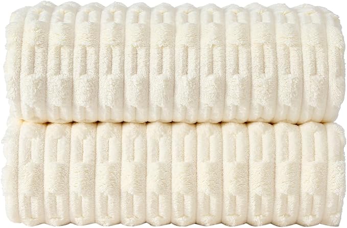 40x80 Inches Oversized Bath Sheets Extra Large Bath Towels Set of 2 for Adults Super Soft Quick Dry Lightweight Lint Free Absorbent Stripe Microfiber Shower Towels (White,2 Piece)