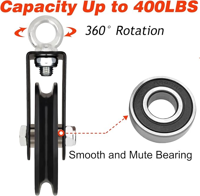 BESTEEL 4 Pack Silent Nylon Gym Cable Pulley Wheel 3.54 in/90 mm Rotation 360 Degree Traction Wheel Detachable Smooth Attachment for LAT Pulley System DIY Gym Pulley System Equipment Replacement Hoist