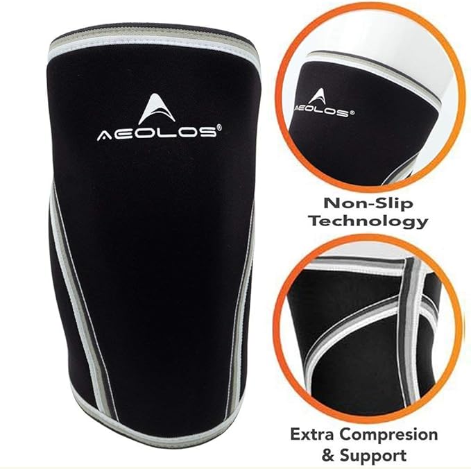 AEOLOS Knee Sleeves (1 Pair)，7mm Compression Knee Braces for Heavy-Lifting,Squats,Gym and Other Sports (Large, Black)