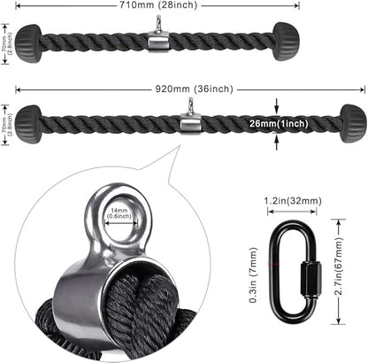 Kipika Tricep Rope, Cable Machine Attachments Pulley System Gym Pull Down Rope, Heavy Duty Nylon Rope with Soft Rubber Ends
