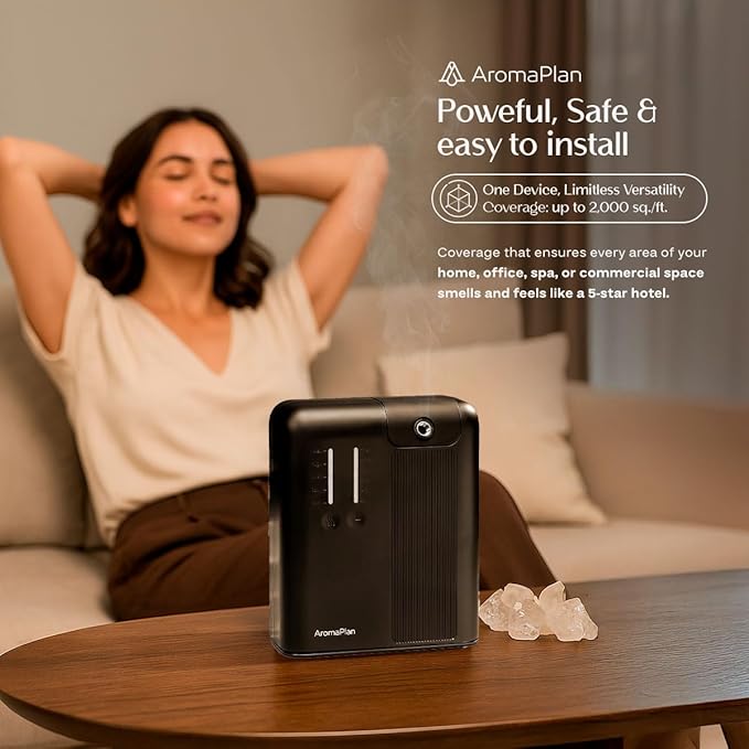 AromaPlan 2025 HVAC Waterless Oil Diffuser, Smart Scent Air Machine (2 Fragrances Included)- Whole House & Commercial Hotel Collection Diffuser| Cold Air Tech, App & Tourch Control,2000 Sq. Ft -Black