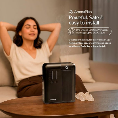 AromaPlan 2025 HVAC Waterless Oil Diffuser, Smart Scent Air Machine (2 Fragrances Included)- Whole House & Commercial Hotel Collection Diffuser| Cold Air Tech, App & Tourch Control,2000 Sq. Ft -Black