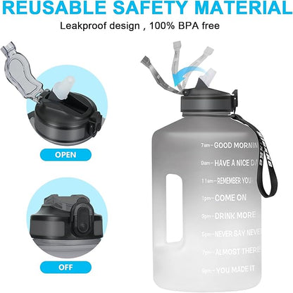 1 Gallon Motivational Sports Water Bottle with Time Marker, BPA Free 128oz Leak Proof Jug, Black, Plastic, 128 ounces, Fitness, Sports, Outdoor Activities