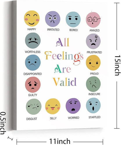 All Feelings Are Valid Canvas Wall Art,Feelings Chart Canvas Framed Wall Art Painting Ready to Hang for Nursery/Kids Playroom/Classroom Decor,Motivational Quotes Gifts for Teens Kids (12 x 15 Inch)