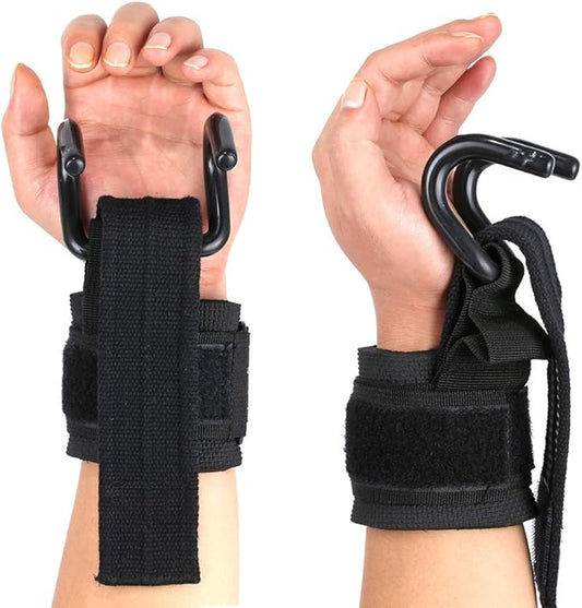 Heavy Duty Strap with pro Metal Lifting Steel Hooks Improves Grip for Weightlifting, Powerlifting, Bodybuilding & Deadlift - Neoprene Padded Wrist Wraps Provides Support for Men & Women