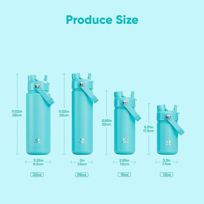 Insulated Water Bottle with Straw - Encool Stainless Steel Water Bottle, Leak-Proof, BPA-Free, Double Wall Vacuum Keeps Cold for 24 Hours for Sports, Travel, School (26 oz, Aquamarine Blue)