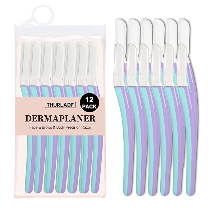 Face Razors for Women, Dermaplane Razor for Women Face, Eyebrow Razor, Dermaplaning Tool, Skin Safe Microblades, Peach Fuzz Remover, Skin Care Tool, Travel Essentials, (12ct, Wisteria)