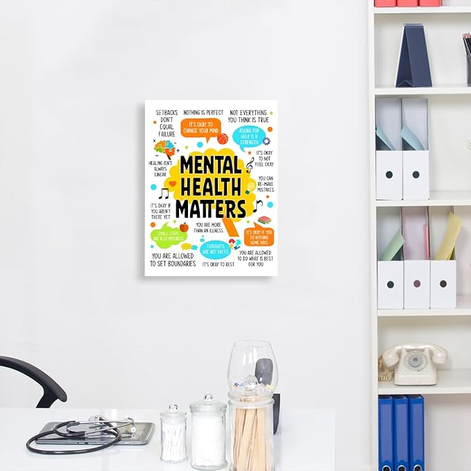 YEOION Mental Health Matters Wall Decor,Therapy Office Mental Health Wall Art Canvas Framed Poster Print for Calming Corner Classroom School Counselor Wall Decor 12 x 15 in