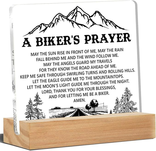Biker Gifts, Gifts for Bike Lovers Motorcycle Rider Bikers Prayer Acrylic Desk Plaque Sign Home Decoration 4 x 4 Inches
