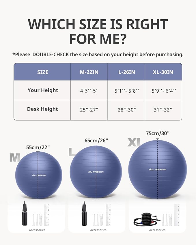 Trideer Exercise Ball Yoga Ball – Office Seating & Balance Ball Chair, Stability Ball for Pilates, Physical Therapy,Core Training & Balance Improvement & Stretching