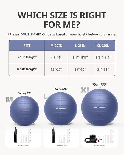 Trideer Exercise Ball Yoga Ball – Office Seating & Balance Ball Chair, Stability Ball for Pilates, Physical Therapy,Core Training & Balance Improvement & Stretching