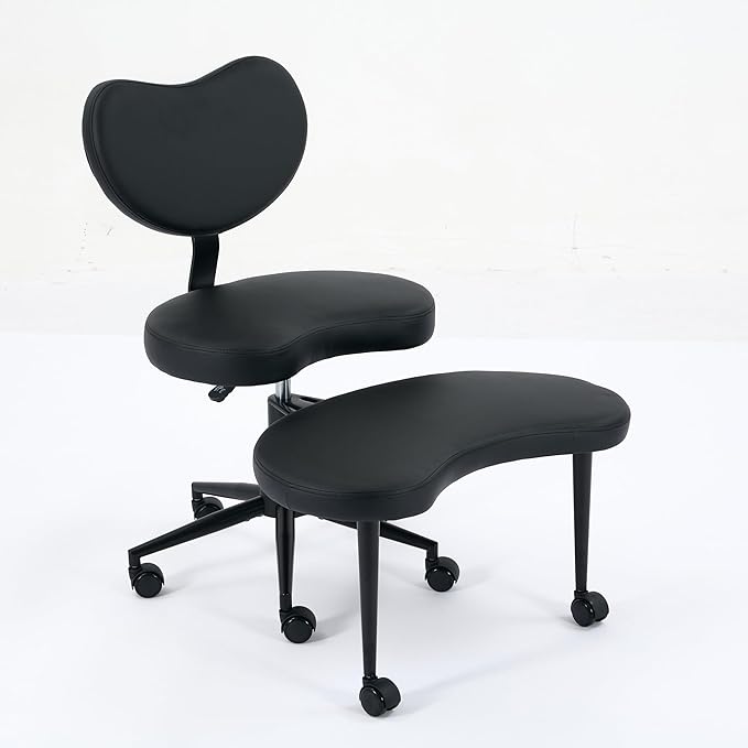 Meditation Chair with Wheels, Ergonomic Criss Cross Chair, Adjustable ADHD Floor Sitting Chair, Swivel Cross Legged Office Chair with High Back, Kneeling Posture Chair, Pu Leathe,Black