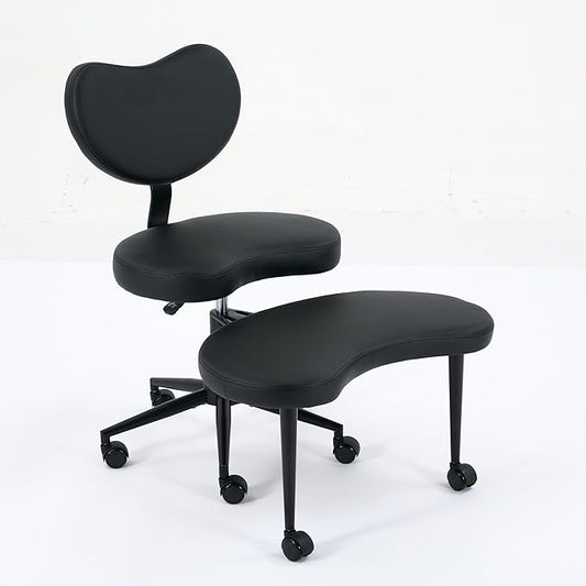 Meditation Chair with Wheels, Ergonomic Criss Cross Chair, Adjustable ADHD Floor Sitting Chair, Swivel Cross Legged Office Chair with High Back, Kneeling Posture Chair, Pu Leathe,Black