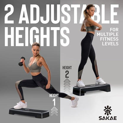 SAKAE Aerobic Step Platform Set with Waist Trimmer & Measuring Tape, Exercise Steppers for Home Exercise Fitness, Adjustable Height 2 Level Risers Workout Step Platform Trainer, Multiple Colors