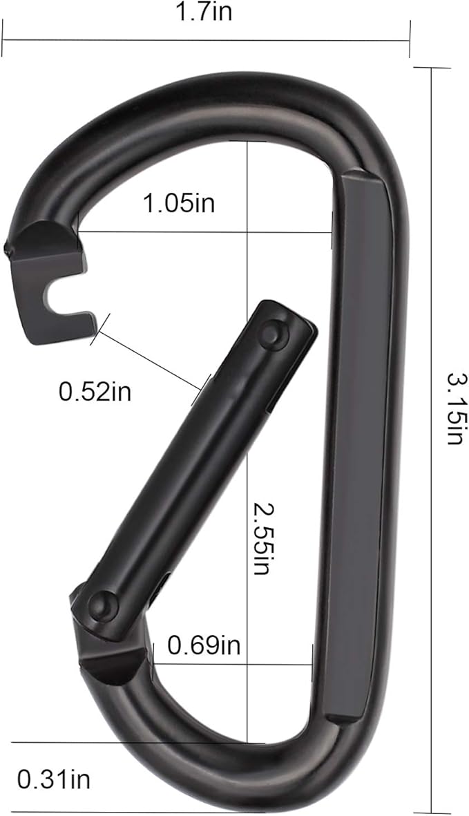 3 Inch Black Carabiner Heavy Duty Spring Snap Hook D Shape Steel Clip Link Buckle M8x80mm 4pcs