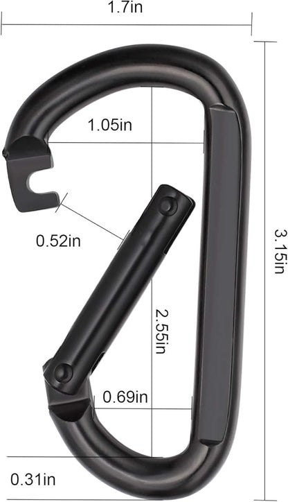 3 Inch Black Carabiner Heavy Duty Spring Snap Hook D Shape Steel Clip Link Buckle M8x80mm 4pcs