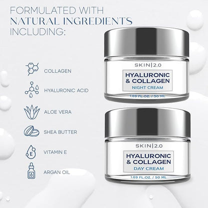 Hyaluronic & Collagen Day/Night Moisturizer Anti-Aging Cream - Duo Set Value Pack, 1.69 Fl Oz, 1 item