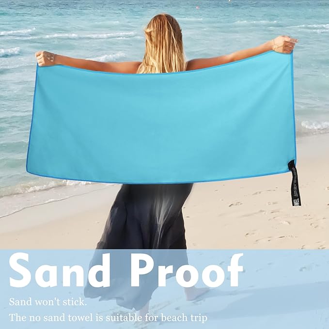Microfiber Travel Towel, Soft Lightweight Quick Dry Towel, Super Absorbent Compact Travel & Sports & Beach Towels for Camping, Backpack, Gym, Swimming, Yoga, Hiking (L:24"×48" -Light Blue)