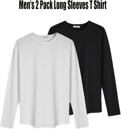 COOFANDY Men 2 Pack Muscle Fitted T Shirt Gym Workout Athletic Long Sleeves Tee