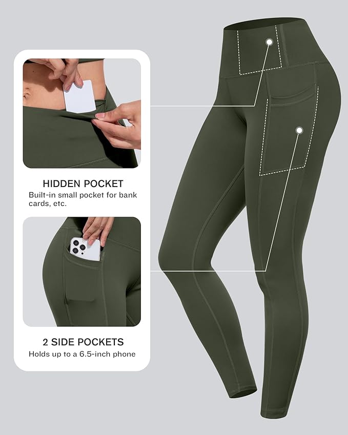 CHRLEISURE Leggings with Pockets for Women, High Waisted Tummy Control Workout Yoga Pants