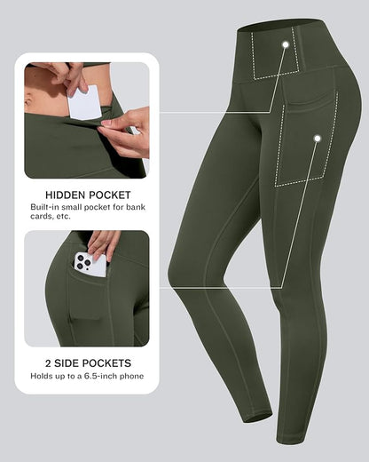 CHRLEISURE Leggings with Pockets for Women, High Waisted Tummy Control Workout Yoga Pants