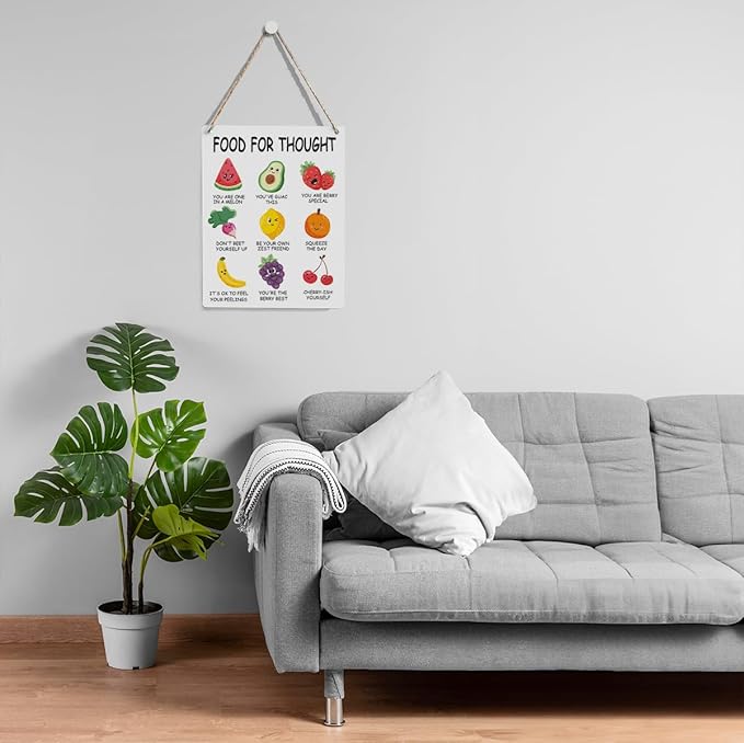 Rustic Food For Thought Mental Health Awareness Therapy Counselling Office Posters Psychologist Gift Wood Decor Sign Positive Affirmations Wall Decor for Consultation Room Bedroom Dining Room