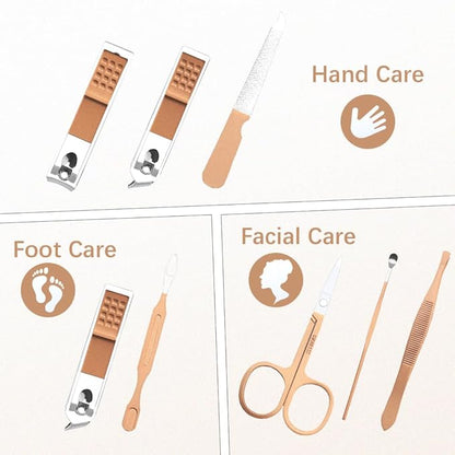 Manicure Set, Nail Clipper Set Stainless Steel Nail Clipper Kit 7 in 1 Manicure Kit Grooming Kit Nail Clippers Pedicure Kit Fingernail Toenail Clippers for Men Women Husband Boyfriend Travel Rose Gold