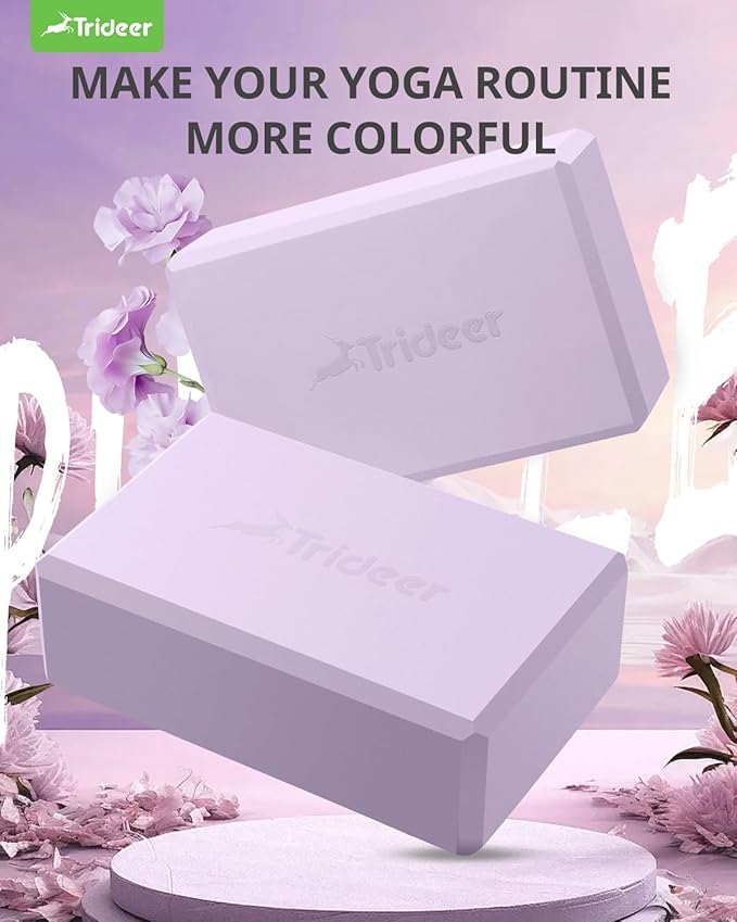 Trideer Yoga Blocks 2 Pack, Soft Non-Slip Foam Blocks with Beveled Edges for Alignment and Stretching in Yoga, Pilates, and Dance - Supportive, Lightweight, Odor Resistant, Latex-Free