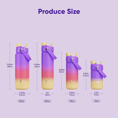 Insulated Water Bottle with Straw - Encool Stainless Steel Water Bottle, Leak-Proof, BPA-Free, Double Wall Vacuum Keeps Cold for 24 Hours for Sports, Travel, School (26 oz, Peach Dream)