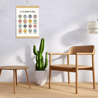 YGSDZY It's Okay To Feel, Boho Classroom Decor, Wood Poster Hanger, Feelings Chart Poster, School Psychology, Mental Health Posters, Classroom Posters, Homeschool Decor
