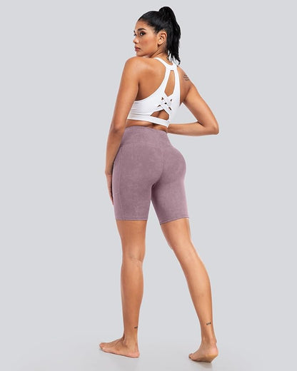 CHRLEISURE Womens Biker Yoga Shorts with Pockets: High Waisted Tummy Control Spandex Workout Athletic Gym Shorts 4 Packs