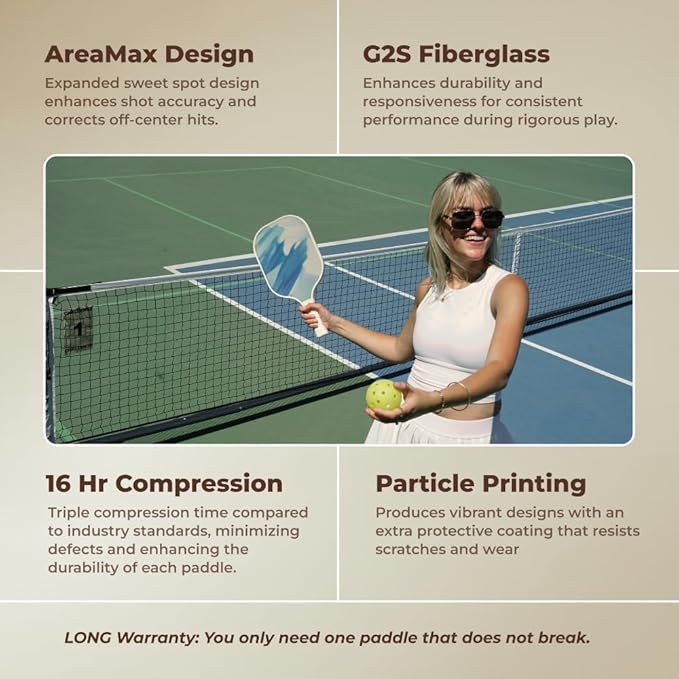 HELIOS Khione Pickleball Paddle - Noon | 8oz G2S Fiberglass Surface with 13mm Reactive Honeycomb Core | Lightweight Design for Beginners | AreaMax for Expanded Sweet Spot | USAP Approved