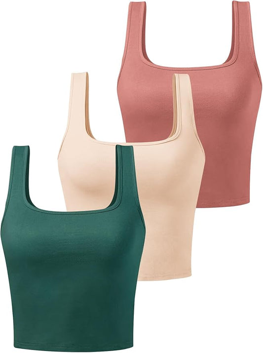 Porvike Sports Crop Tank Tops for Women Cropped Workout Tops Racerback Running Yoga Tanks Cotton Sleeveless Gym Shirts 3 Pack